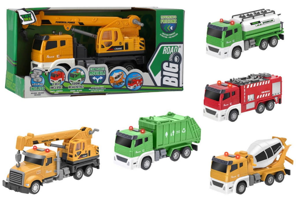 Veiculo carro trabalho friccao c/ luz/ som 6 mod