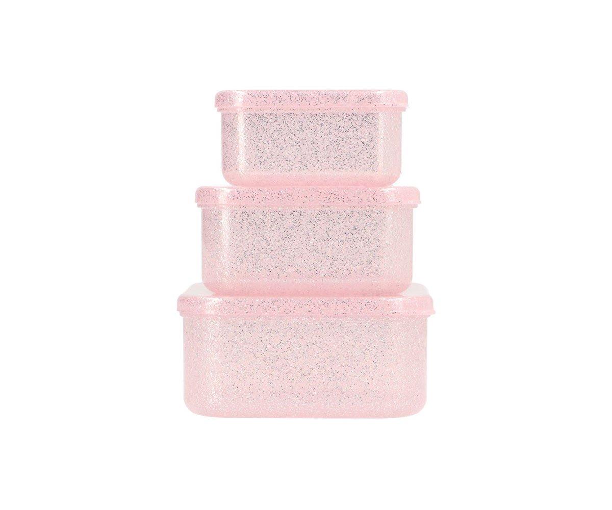 3 Lancheiras Snacks - Glitter Rosa Claro