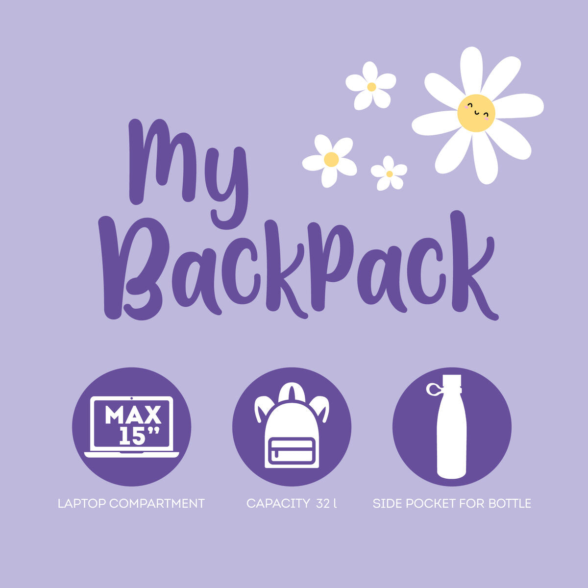 Mochila Escolar - Daisy Lilac