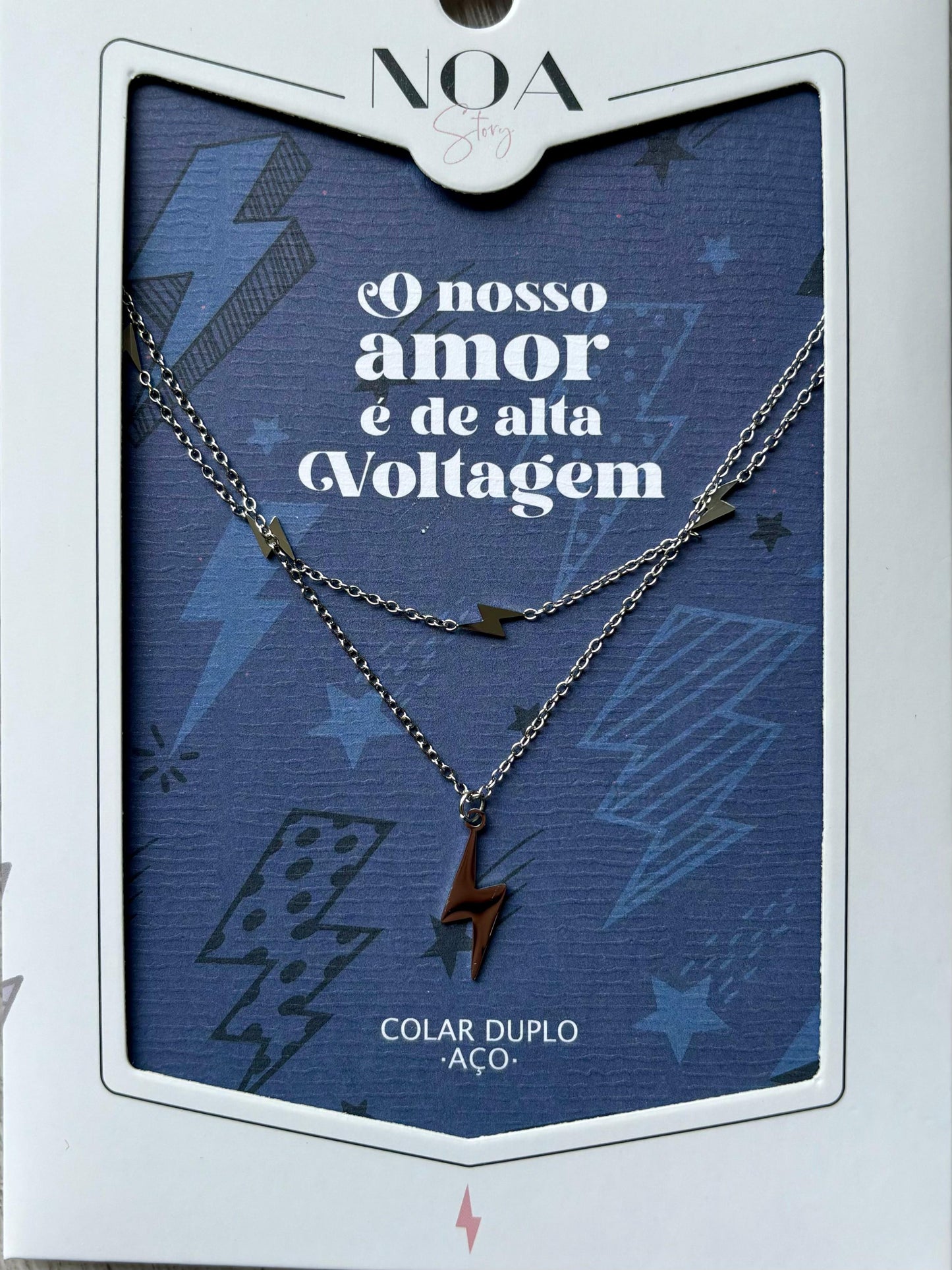Colar Aço Duplo Prateado - O Nosso Amor é de Alta Voltagem