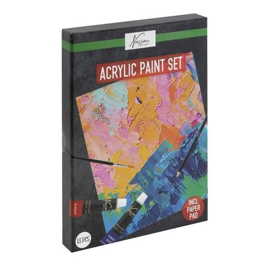 Set pintura com 13 pcs acrílica, pincel, lápis e livro de desenho