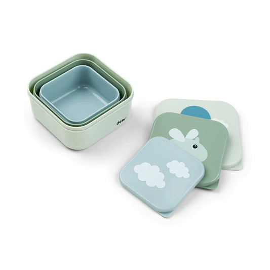 Conjunto de caixa de lanche 3 peças - Nuvens felizes - Verde