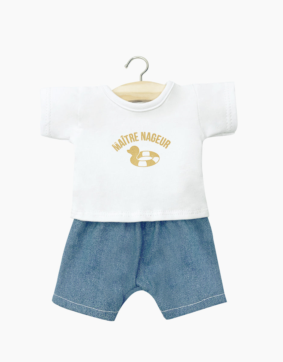 Gordis- Conjunto de camiseta blanca y pantalón azul para muñecos de 34cm