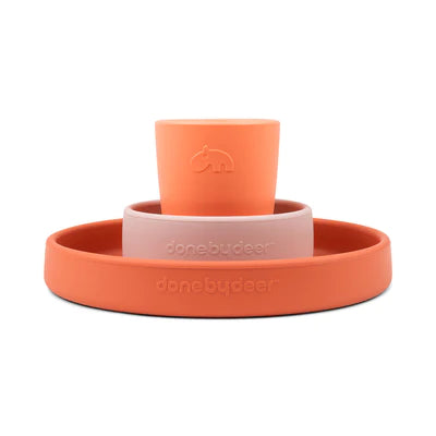 Conj. de refeição de silicone - Happy clouds - Papaya