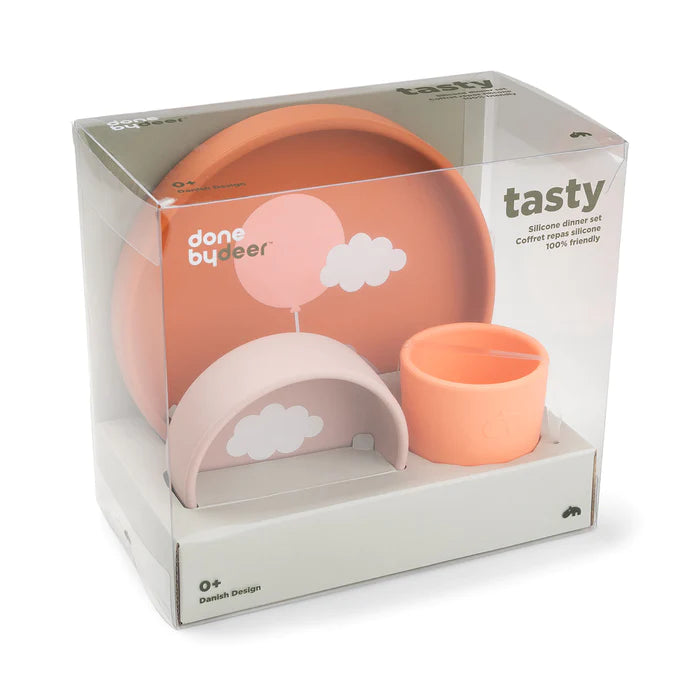 Conj. de refeição de silicone - Happy clouds - Papaya