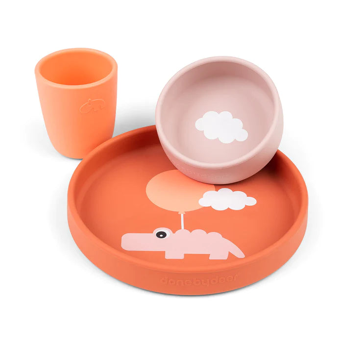 Conj. de refeição de silicone - Happy clouds - Papaya