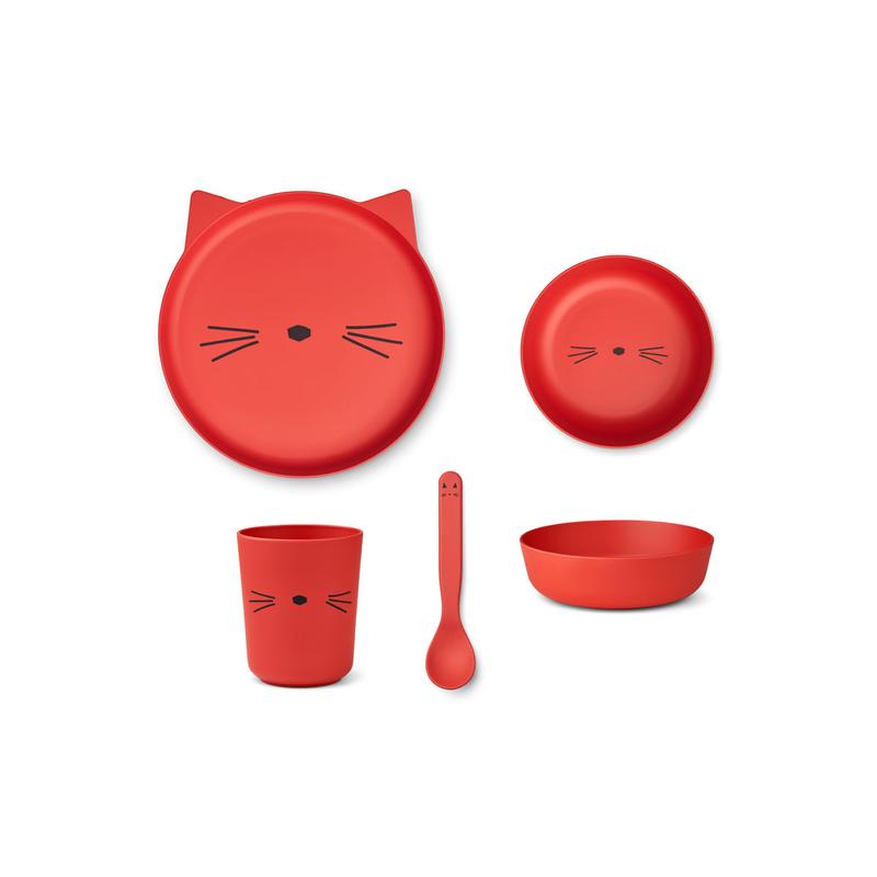 Juego de comida Brody junior de bambú - Gato rojo manzana