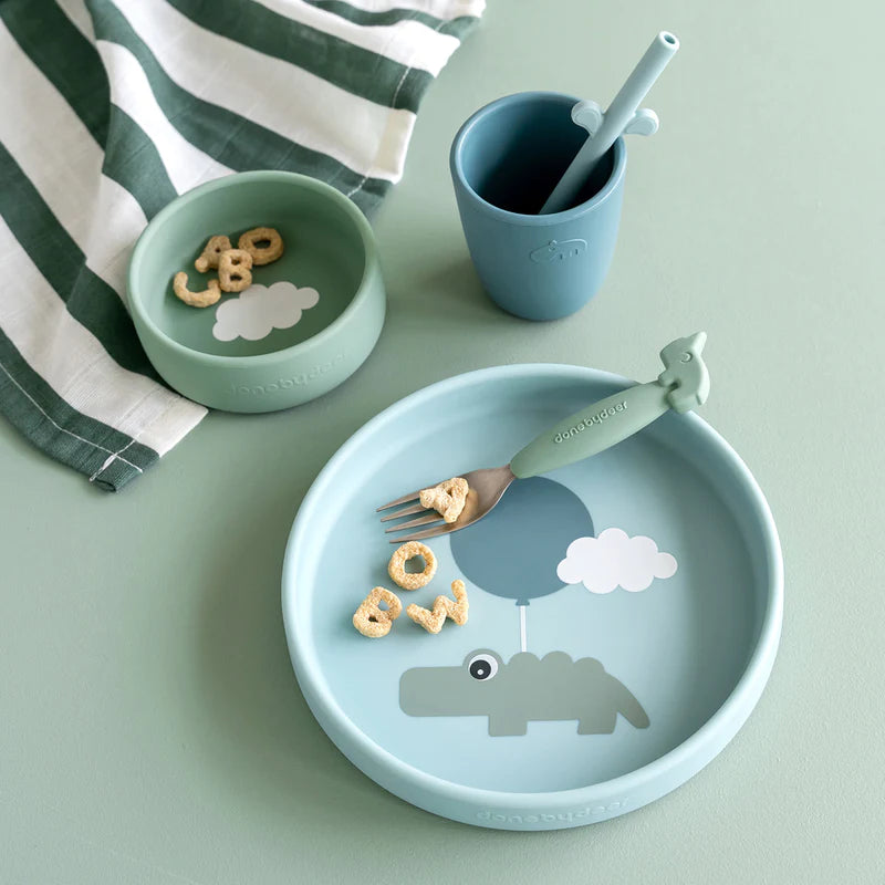 Conj. de refeição de silicone - Happy clouds - Azul