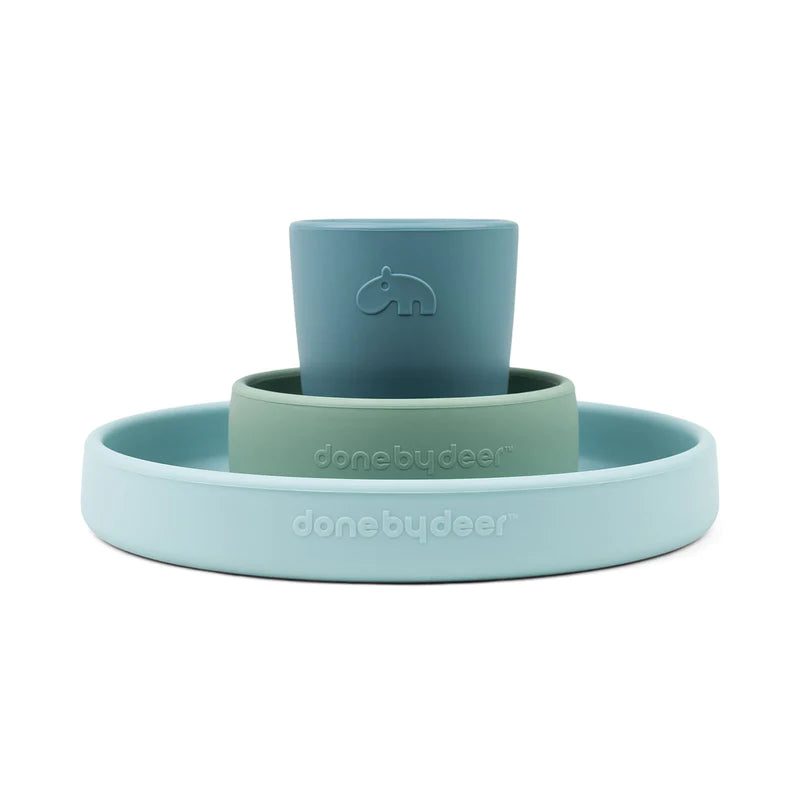 Conj. de refeição de silicone - Happy clouds - Azul