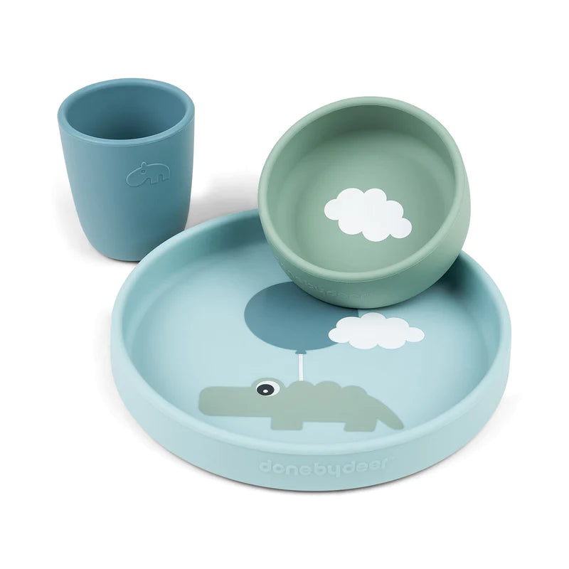 Conj. de refeição de silicone - Happy clouds - Azul