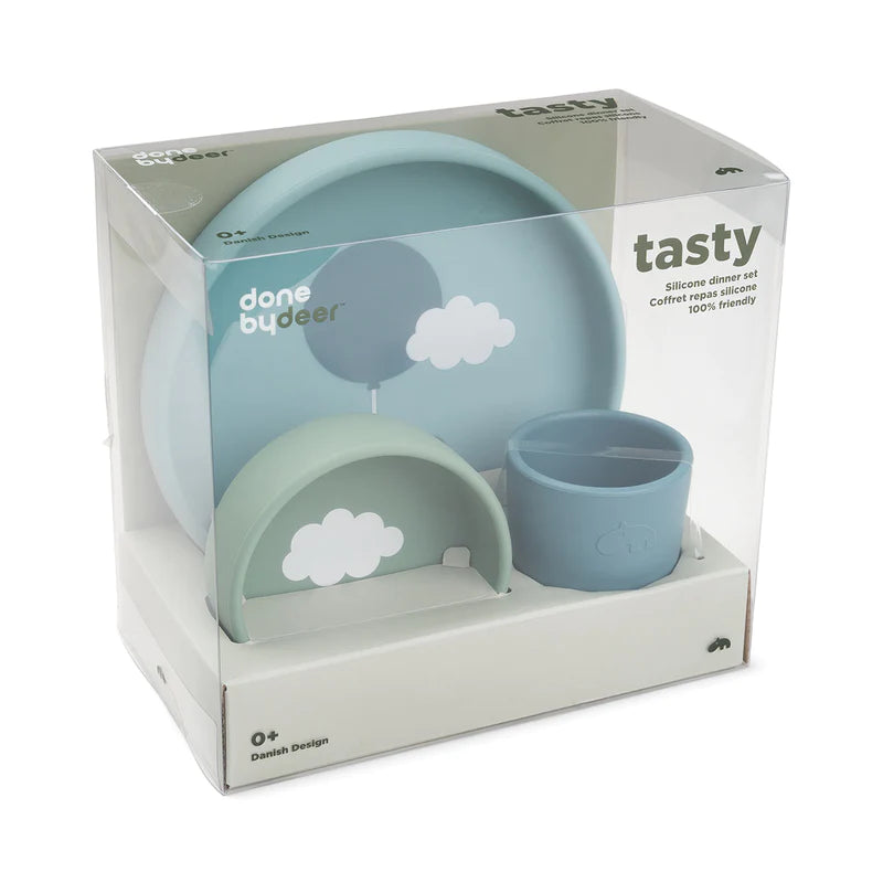 Conj. de refeição de silicone - Happy clouds - Azul