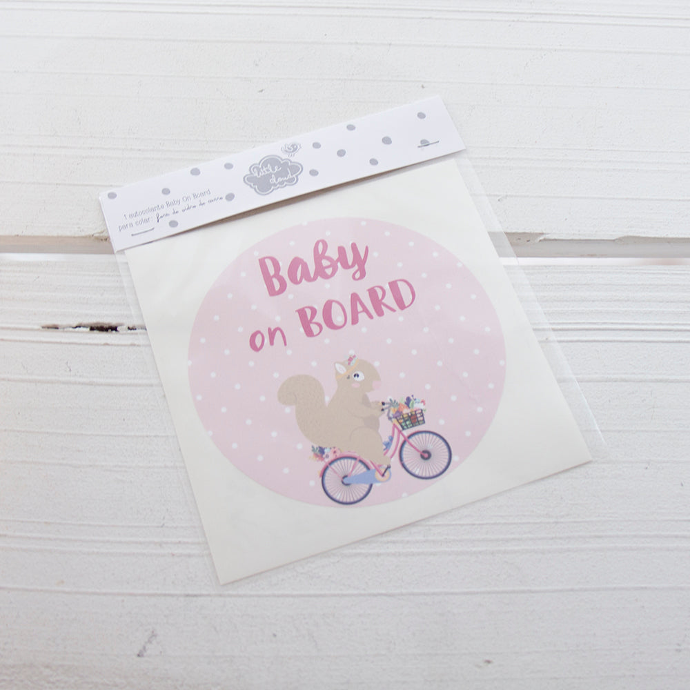 Vinilo bebé a bordo - Ardilla en bicicleta