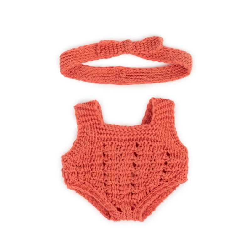 Conjunto de tricô p/boneca 21 cm - macacão e fita