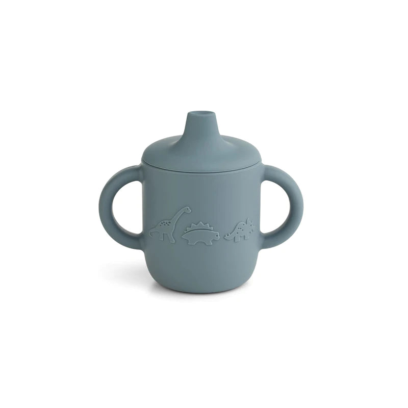 Copo em silicone com tampa Neil - Dinossauro azul baleia