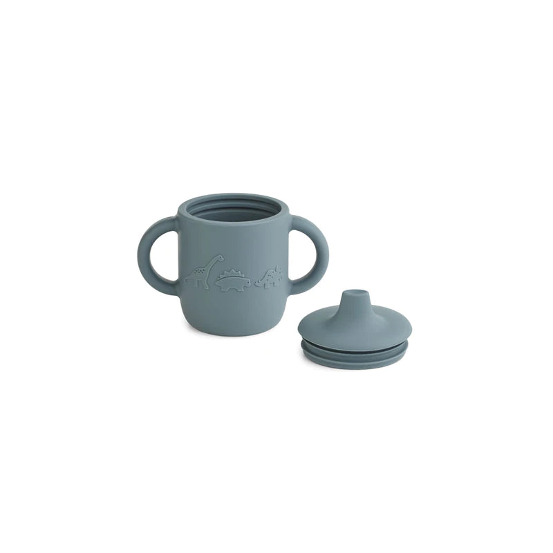 Copo em silicone com tampa Neil - Dinossauro azul baleia