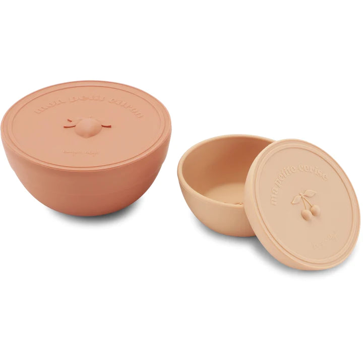 Conjunto de 2 Taças com Tampa - Rosa Areia/Castanho Barro