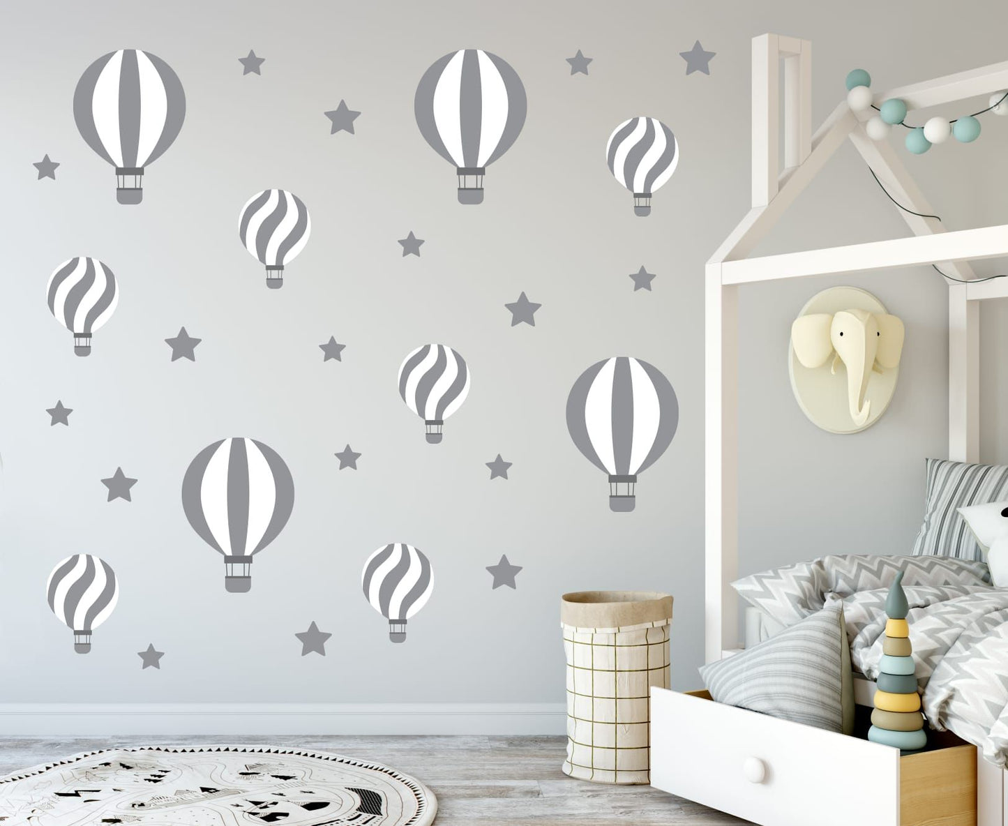 Wallstickers balões de ar listrados - cinza e branco