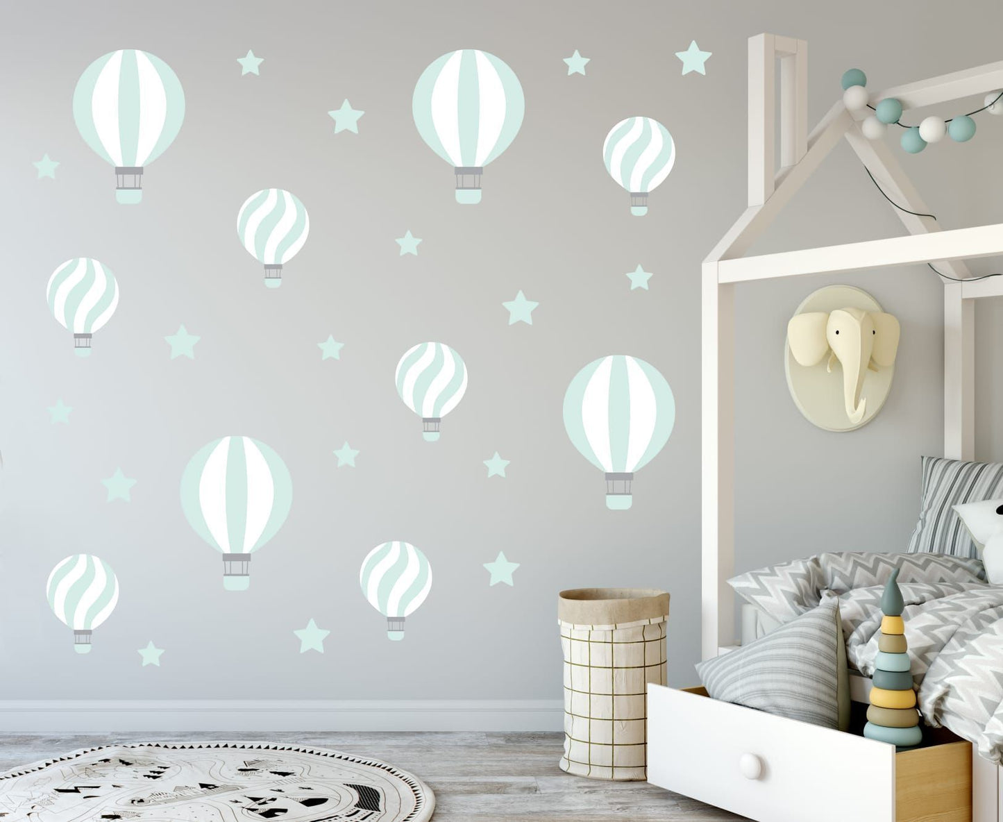 Wallstickers balões de ar listrados - hortelã e branco