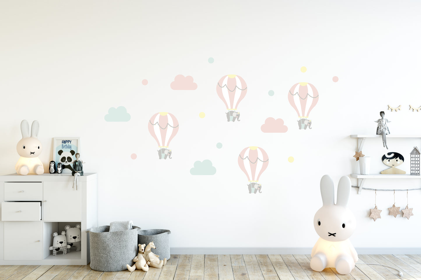 Wallstickers balões e elefantes - rosa / menta