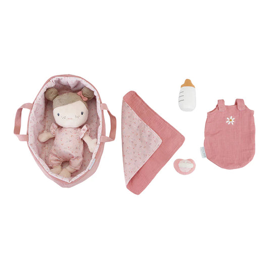 Boneca de pano Rosa c/Alcofa - Little Pink Flowers
