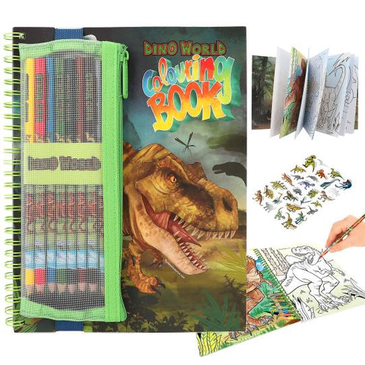 Livro de colorir Dino World com lápis de cor