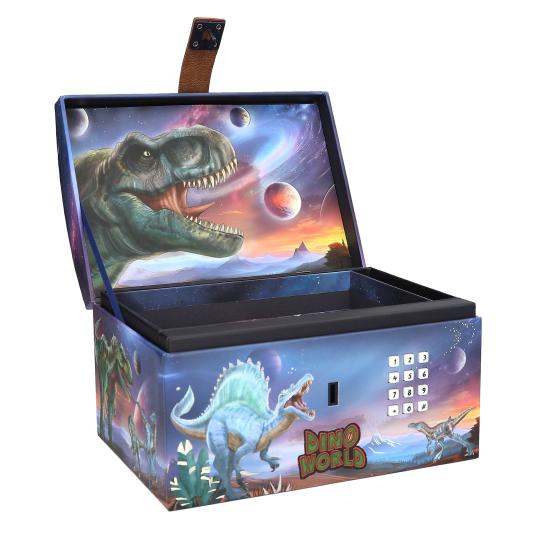 Baú do tesouro Dino World com código, som e luz