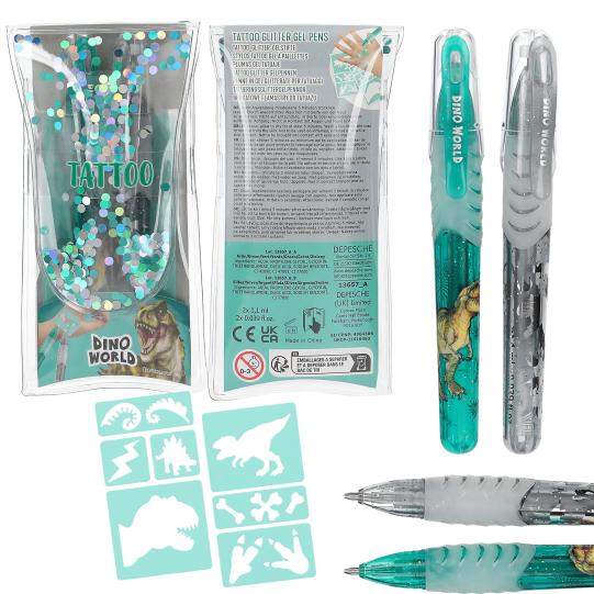 Canetas Tatuagem Glitter - Dinossauro