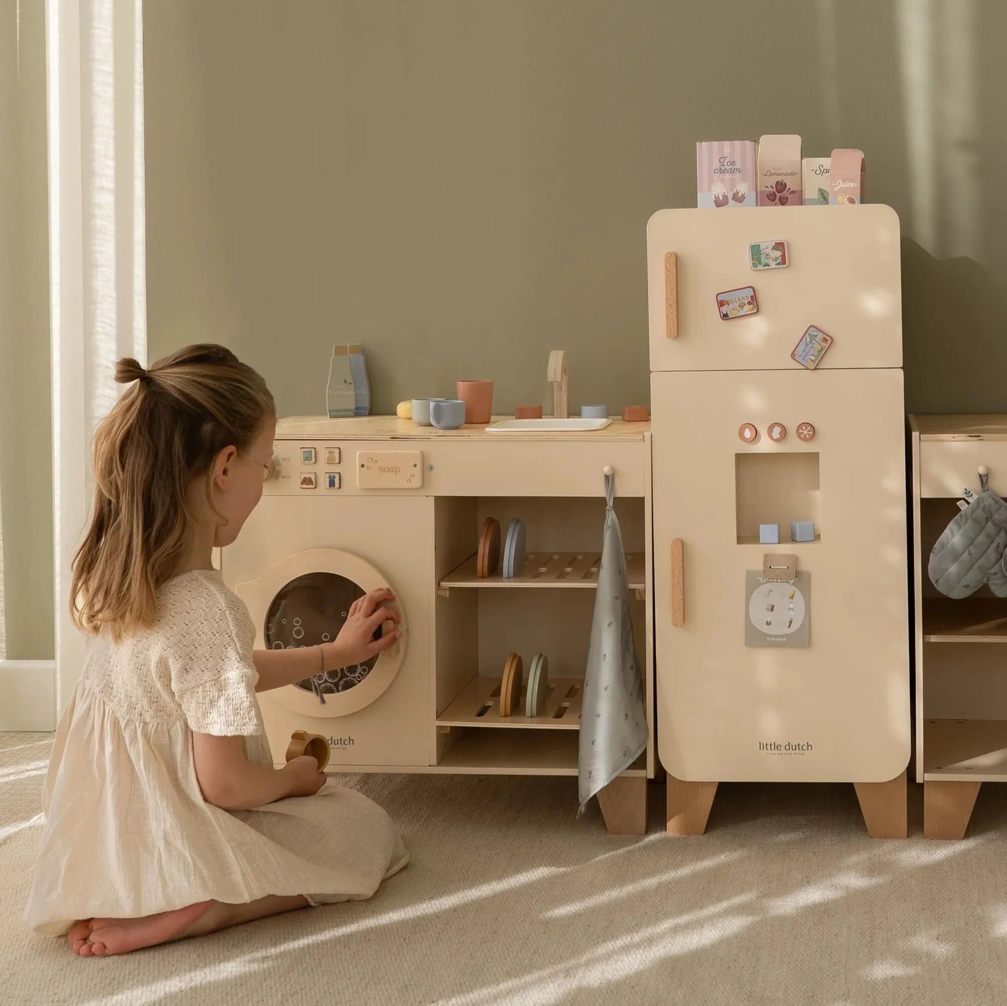 Máquina de lavar roupa em madeira Creme - Little Dutch