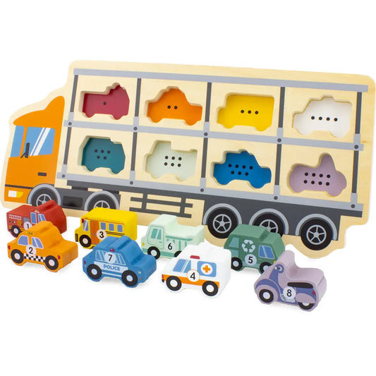 Puzzle de Camião transportador de carro de madeira