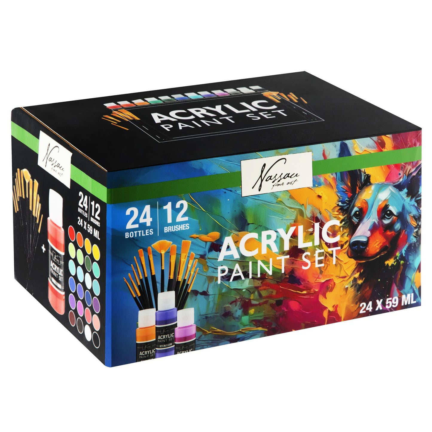 Conjunto de Tintas Acrílicas 24 Cores + 12 Pincéis