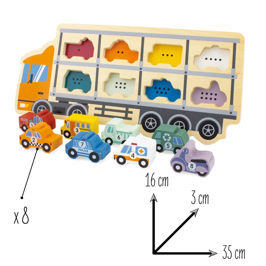 Puzzle de Camião transportador de carro de madeira