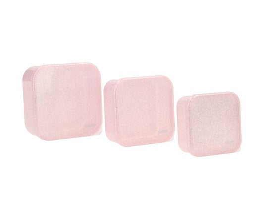 3 Lancheiras Snacks - Glitter Rosa Claro