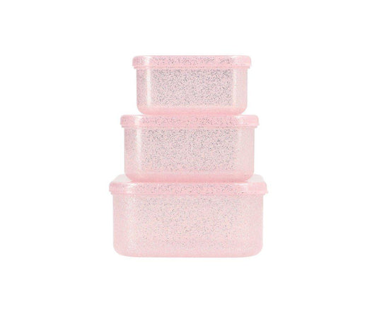 3 Lancheiras Snacks - Glitter Rosa Claro