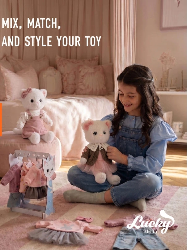 Conjunto de roupa de peluche Lucky Kitty: Casual Blossom