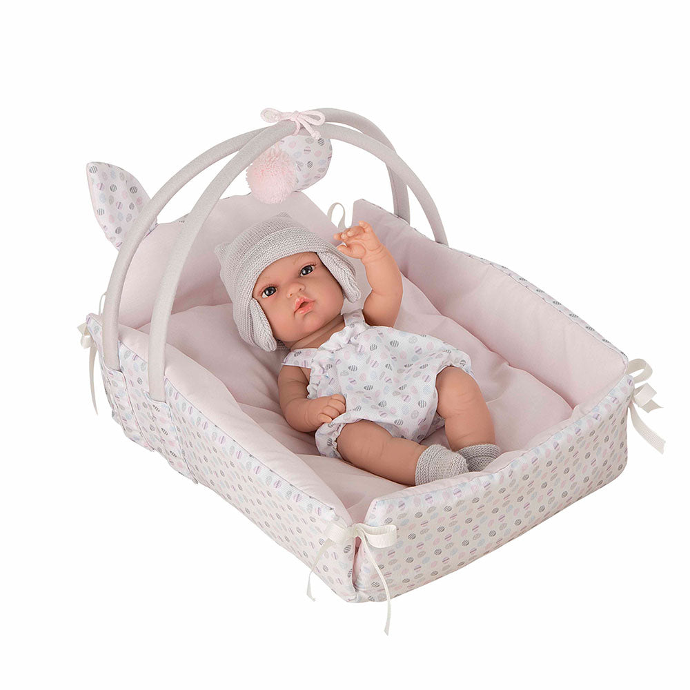 Bébé Elegance 33 cm Natal com cama bolinhas