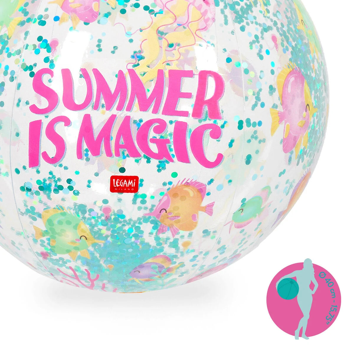 BOLA DE PRAIA INSUFLÁVEL COM GLITTER - SUMMER IS MAGIC