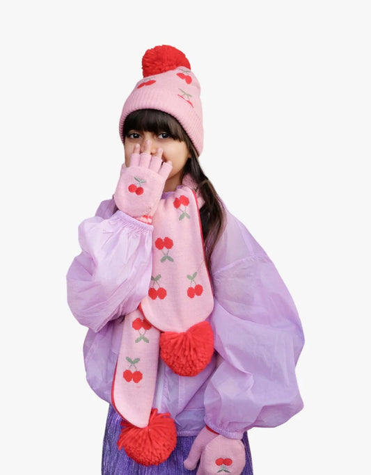 Luvas de malha 3/6 anos - Cerejas