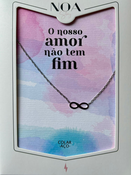 Colar Aço Prateado  - O Nosso Amor Não Tem Fim