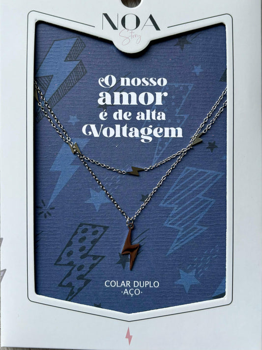 Collar Doble Acero Plata - Nuestro Amor es Alto Voltaje