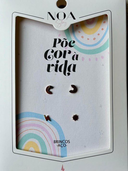 Brinco Aço Dourado - Põe Cor a Vida