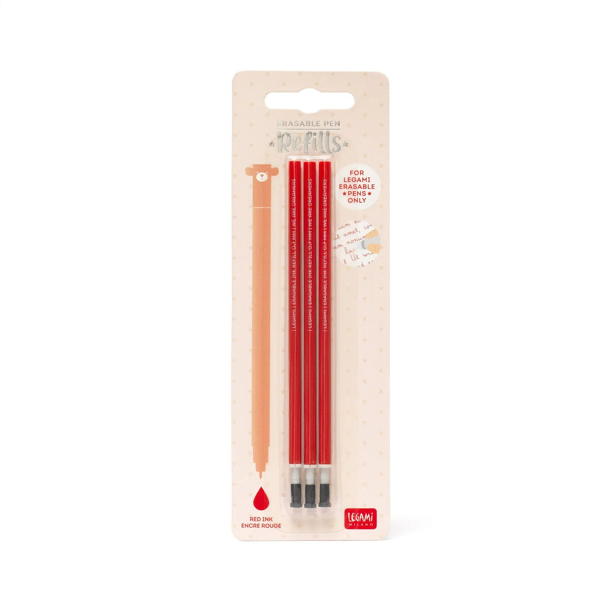 Conjunto de 3 Recargas para Canetas Apagáveis Legami - Tinta Vermelho