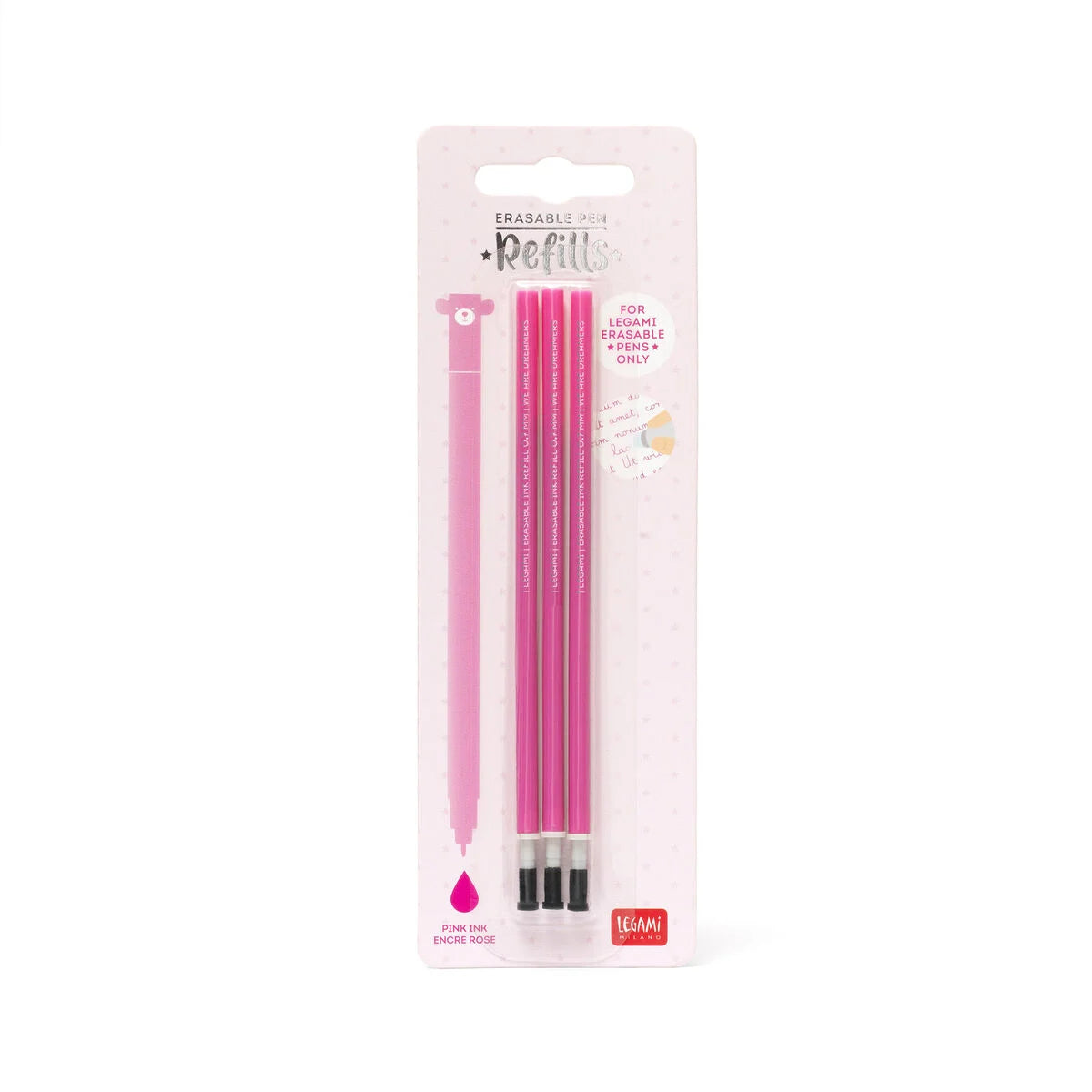 Conjunto de 3 Recargas para Canetas Apagáveis Legami - Tinta Rosa