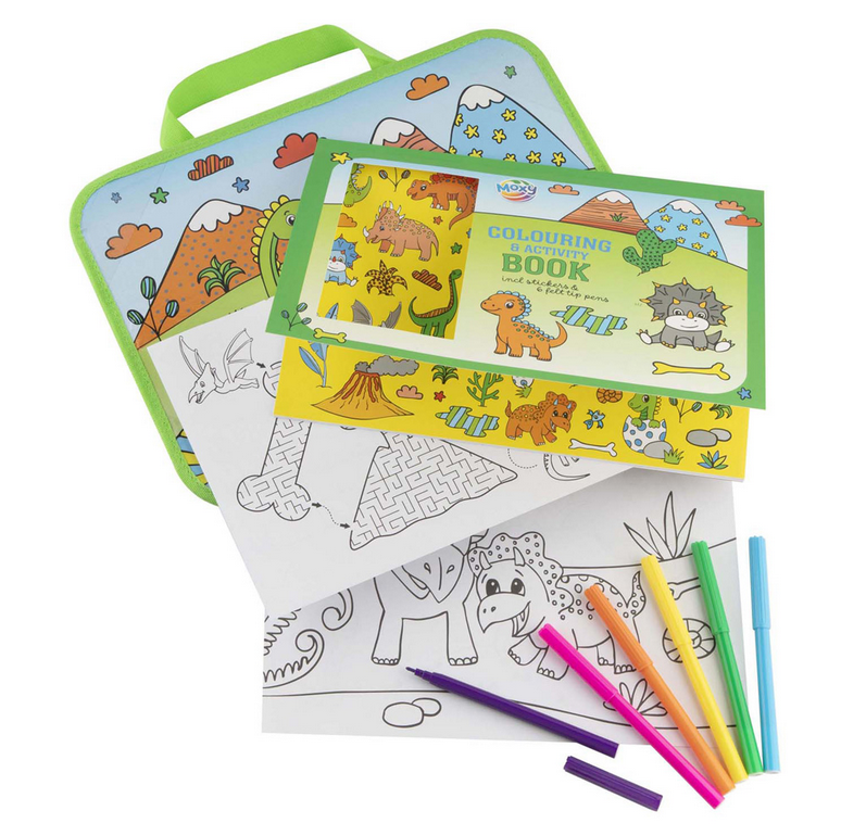 Tabuleiro de viagem com livro de colorir e atividade - Dinossauro