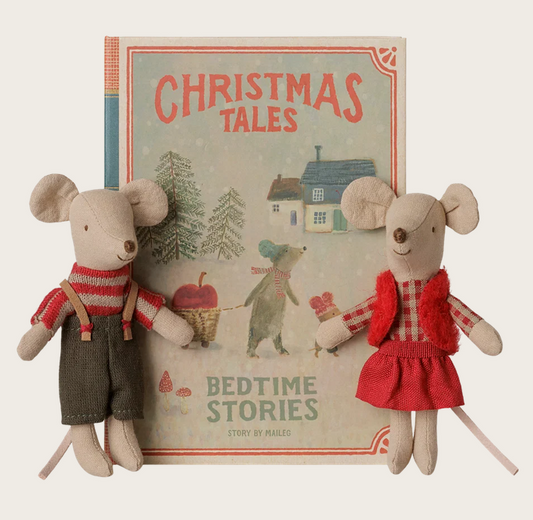 Ratinhos gêmeos de Natal, irmãzinha e irmãozinho, em livro