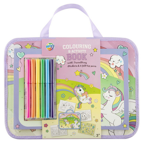 Tabuleiro de viagem com livro de colorir e atividade - Unicórnio