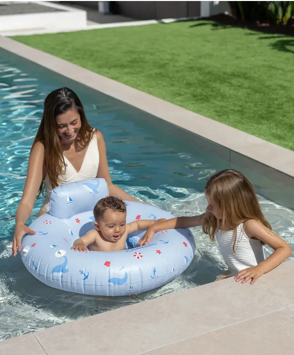 Flutuador azul bebé com assento e capota