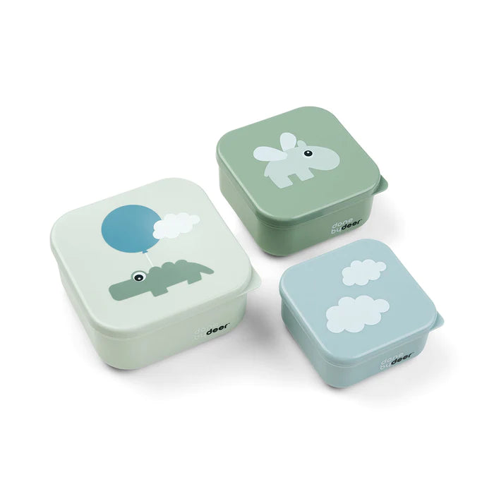 Conjunto de caixa de lanche 3 peças - Nuvens felizes - Verde