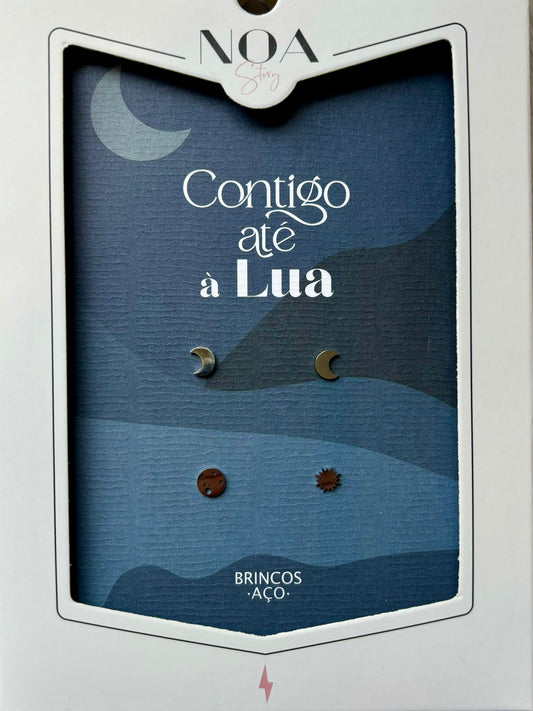 Brinco Aço Prateado - Contigo Até a Lua