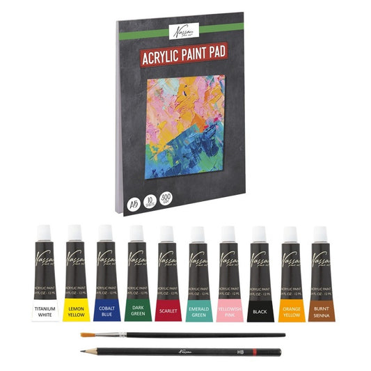 Set pintura com 13 pcs acrílica, pincel, lápis e livro de desenho