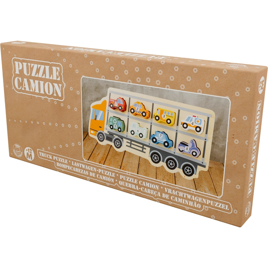 Puzzle de Camião transportador de carro de madeira